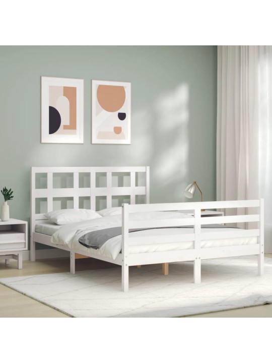 Gultas rāmis ar galvgali, 120x200 cm, masīvkoks, balts