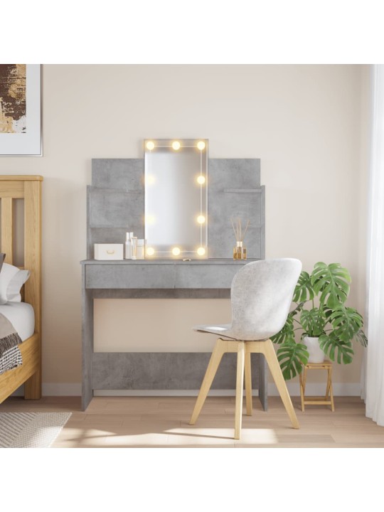 Spoguļgaldiņš ar led, betona pelēks, 96x40x142 cm