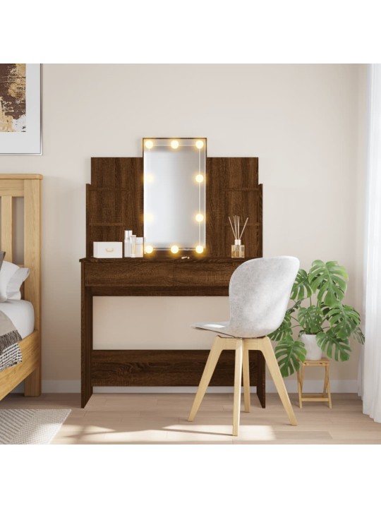 Spoguļgaldiņš ar led, brūns, 96x40x142 cm