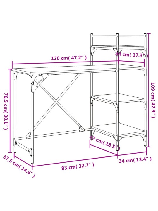 Datorgalds ar plauktiem, brūns, 120x47x109 cm