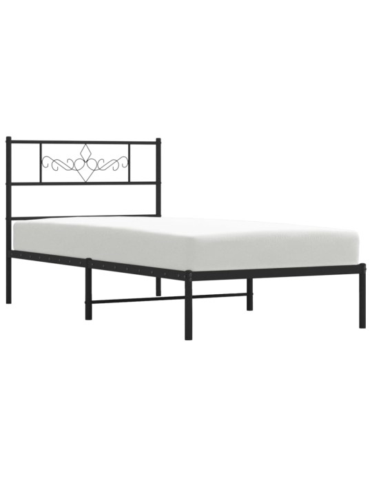 Gultas rāmis ar galvgali, melns metāls, 80x200 cm