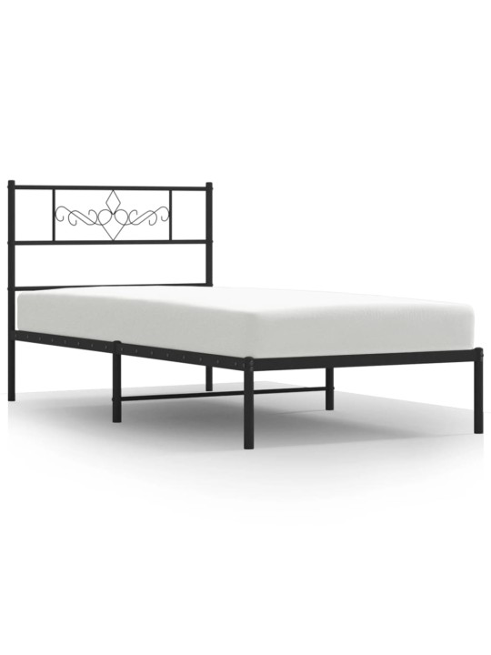 Gultas rāmis ar galvgali, melns metāls, 90x200 cm