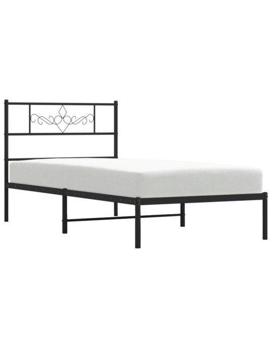 Gultas rāmis ar galvgali, melns metāls, 90x200 cm