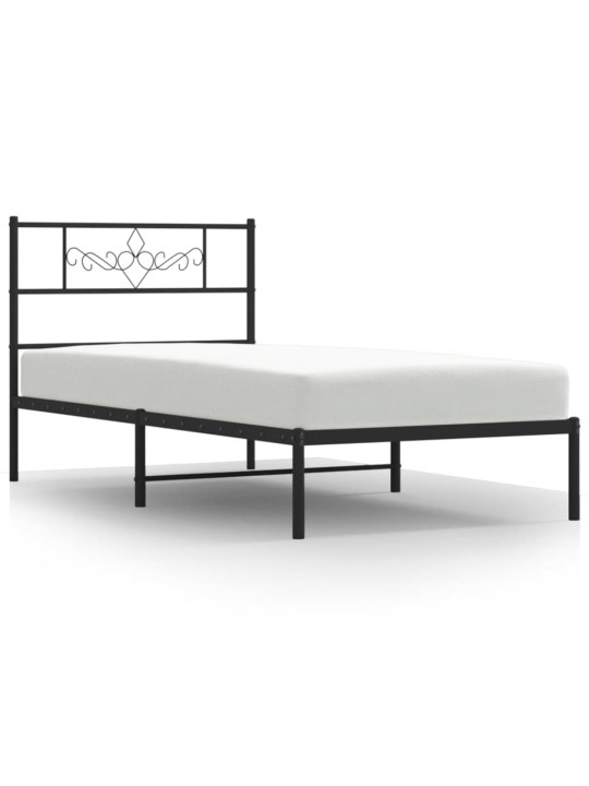 Gultas rāmis ar galvgali, melns metāls, 100x200 cm