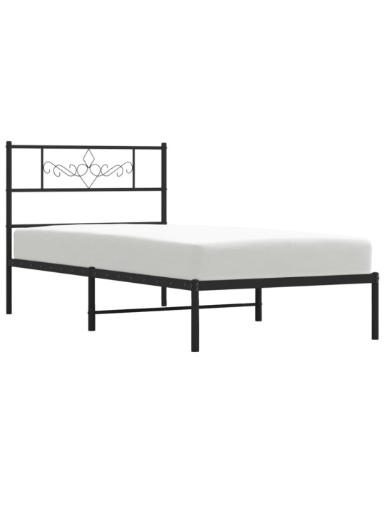 Gultas rāmis ar galvgali, melns metāls, 100x200 cm