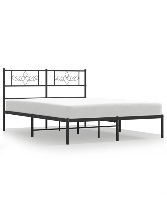 Gultas rāmis ar galvgali, melns metāls, 135x190 cm