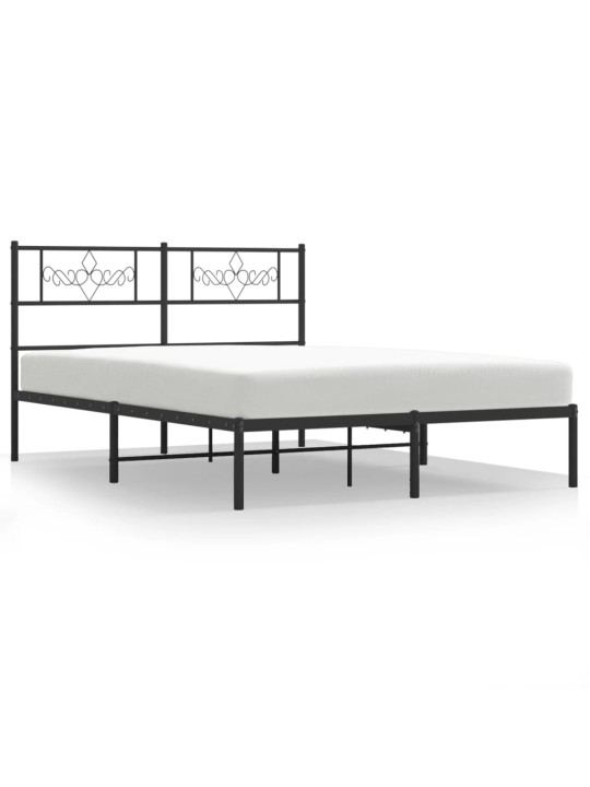 Gultas rāmis ar galvgali, melns metāls, 140x190 cm