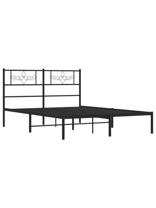 Gultas rāmis ar galvgali, melns metāls, 150x200 cm