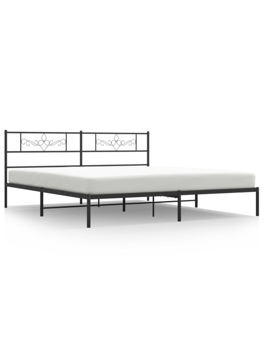 Gultas rāmis ar galvgali, melns metāls, 200x200 cm