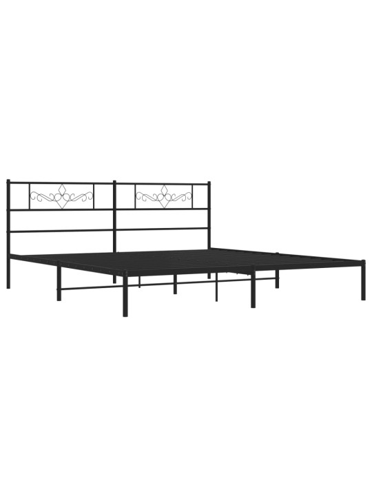 Gultas rāmis ar galvgali, melns metāls, 200x200 cm