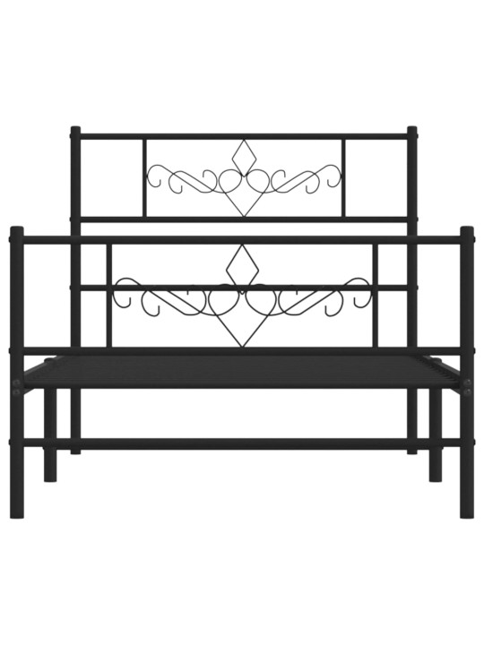 Gultas rāmis ar galvgali un kājgali, melns metāls, 75x190 cm