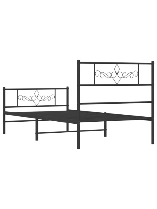 Gultas rāmis ar galvgali un kājgali, melns metāls, 75x190 cm