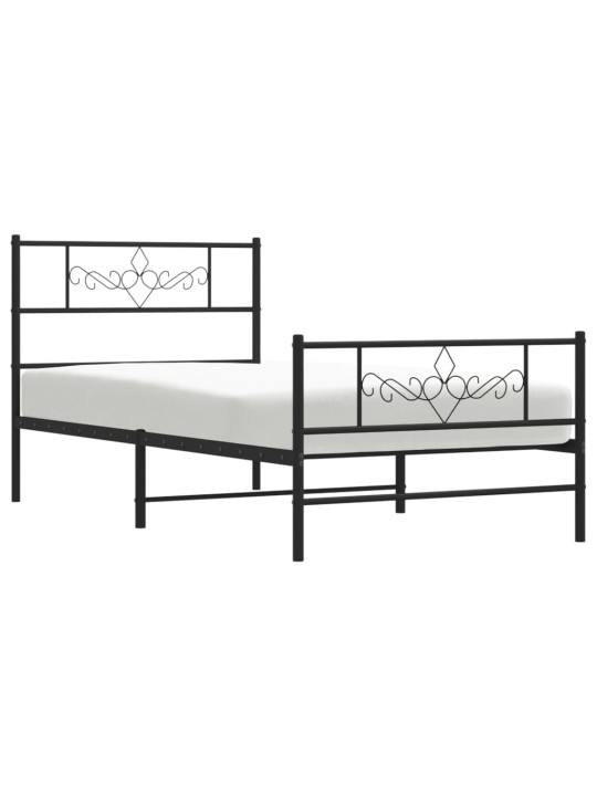 Gultas rāmis ar galvgali un kājgali, melns metāls, 90x200 cm