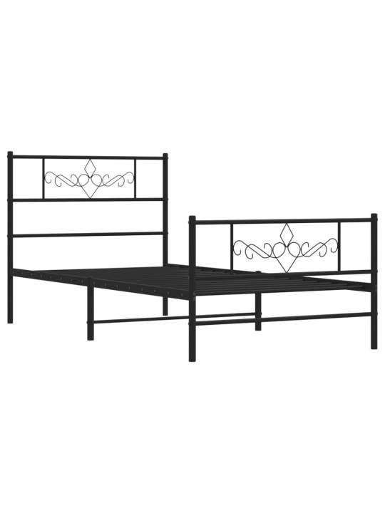 Gultas rāmis ar galvgali un kājgali, melns metāls, 90x200 cm