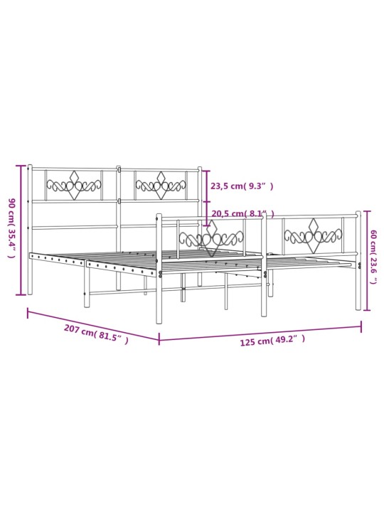 Gultas rāmis ar galvgali un kājgali, melns metāls, 120x200 cm