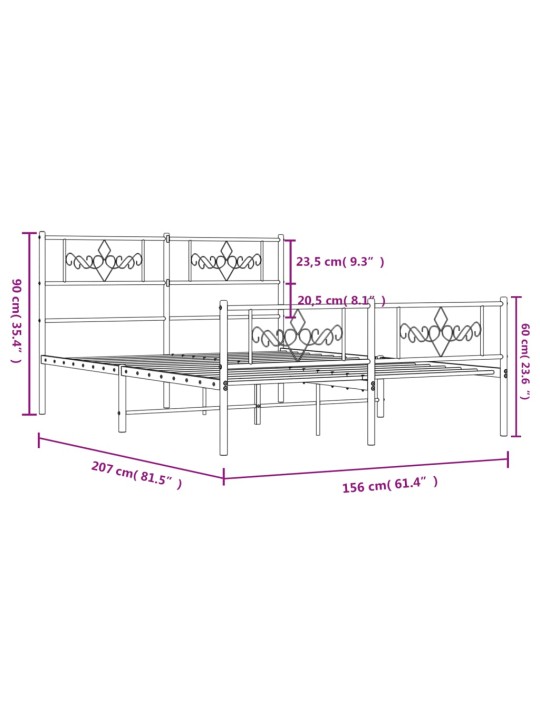 Gultas rāmis ar galvgali un kājgali, melns metāls, 150x200 cm