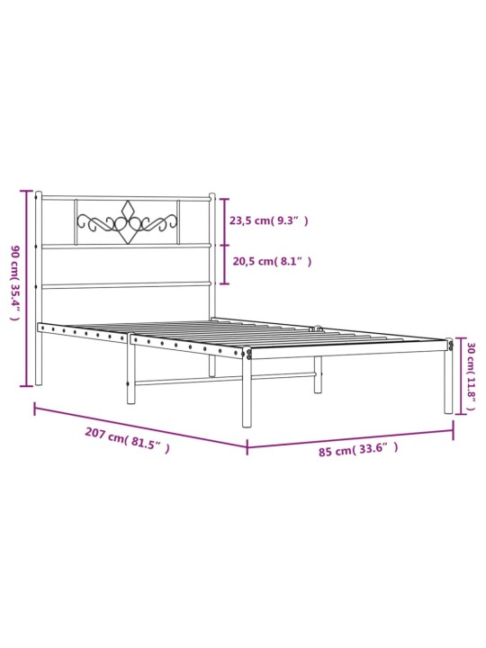 Gultas rāmis ar galvgali, balts metāls, 80x200 cm