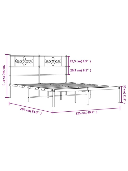 Gultas rāmis ar galvgali, balts metāls, 120x200 cm