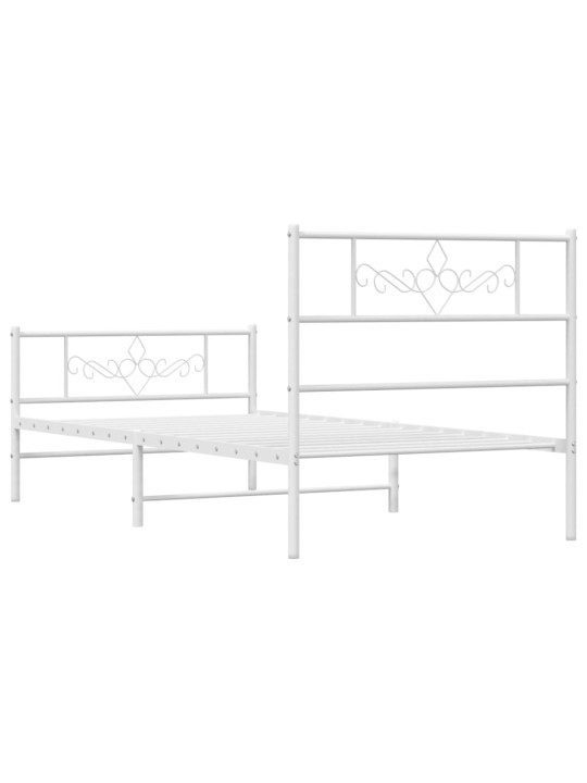 Gultas rāmis ar galvgali un kājgali, balts metāls, 90x200 cm