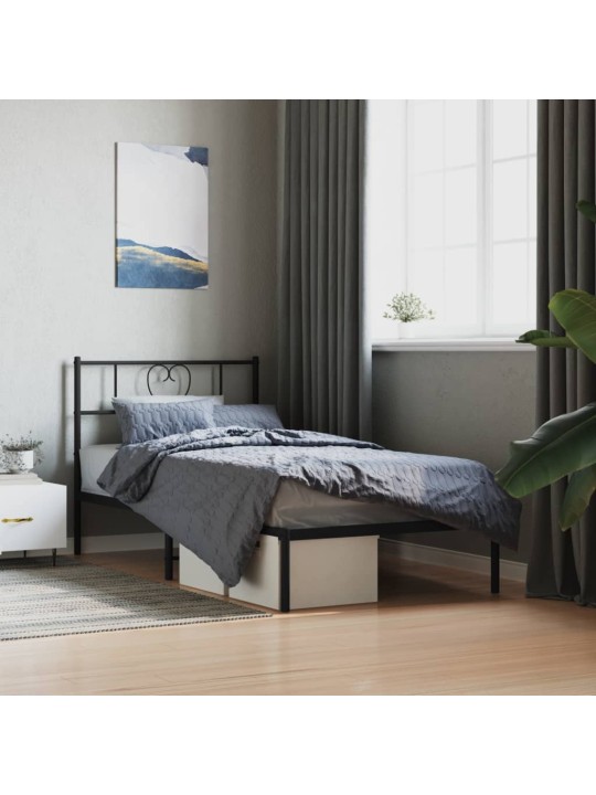 Gultas rāmis ar galvgali, melns metāls, 80x200 cm