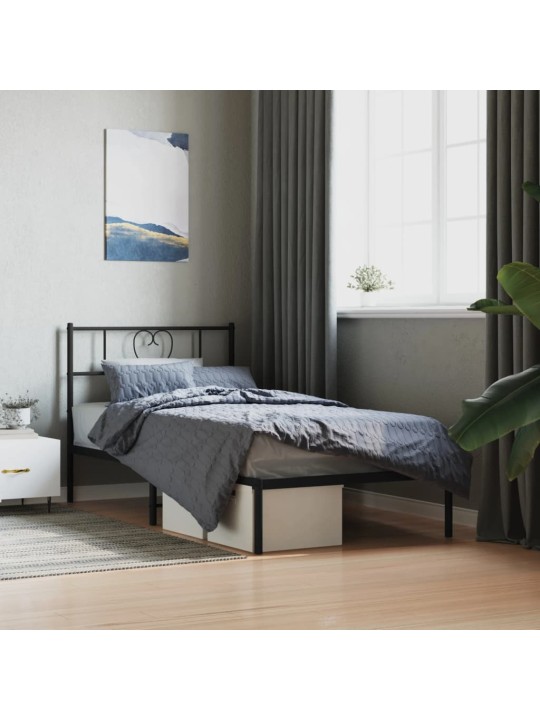 Gultas rāmis ar galvgali, melns metāls, 90x200 cm