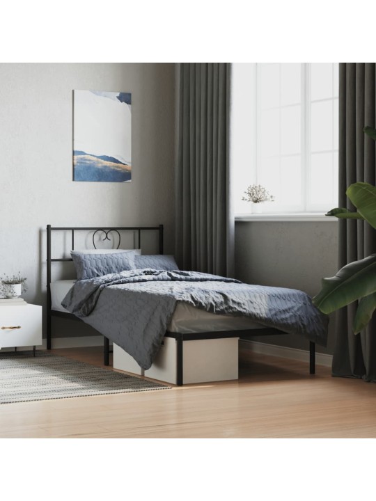 Gultas rāmis ar galvgali, melns metāls, 100x200 cm