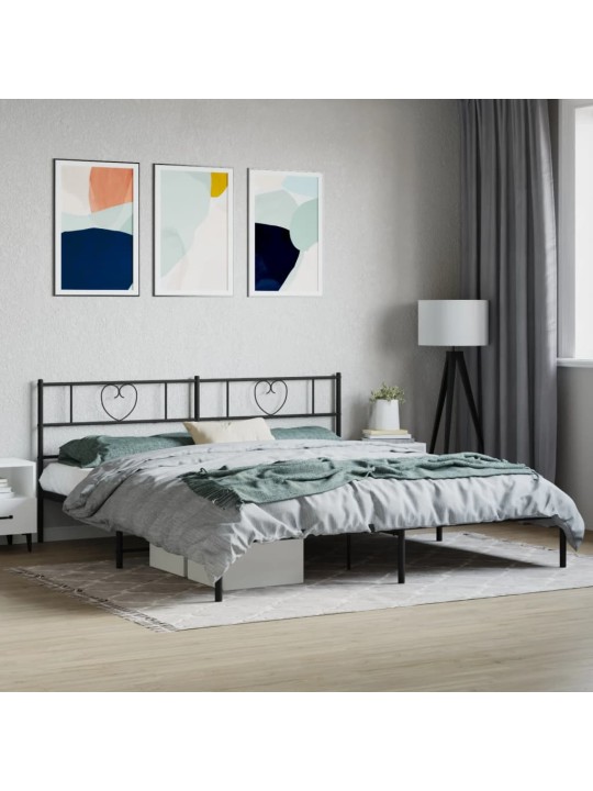 Gultas rāmis ar galvgali, melns metāls, 180x200 cm