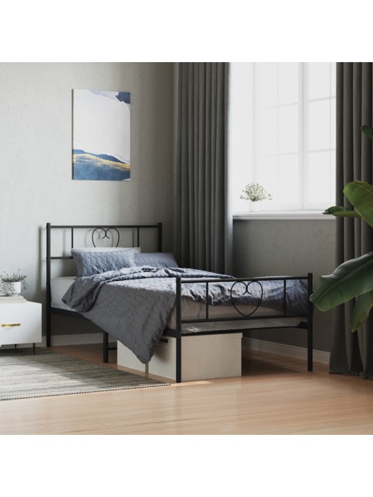 Gultas rāmis ar galvgali un kājgali, melns metāls, 100x200 cm