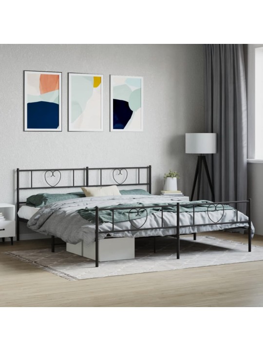Metāla gultas rāmis bez matrača, ar kājgali, melns, 180x200 cm