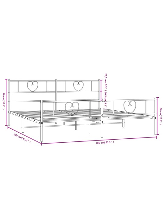 Gultas rāmis ar galvgali un kājgali, melns metāls, 200x200 cm