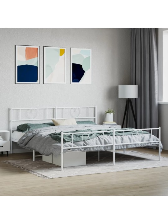 Gultas rāmis ar galvgali un kājgali, balts metāls, 200x200 cm