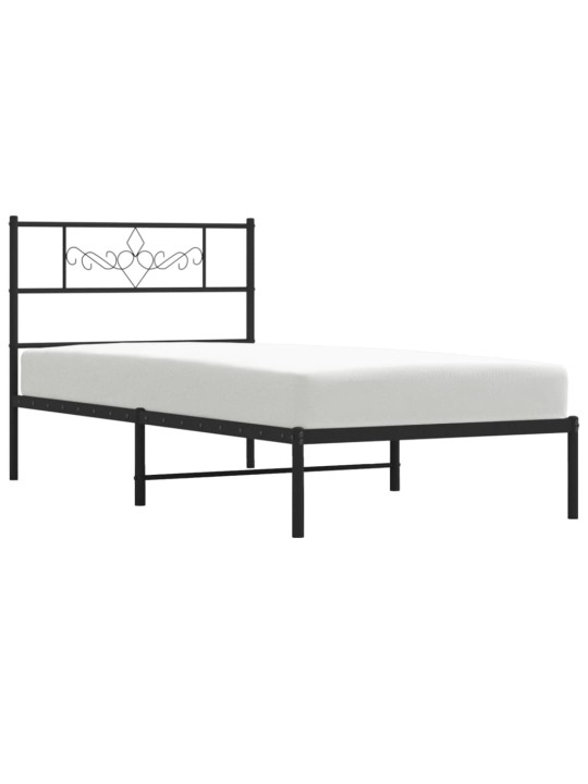 Gultas rāmis ar galvgali, melns metāls, 75x190 cm