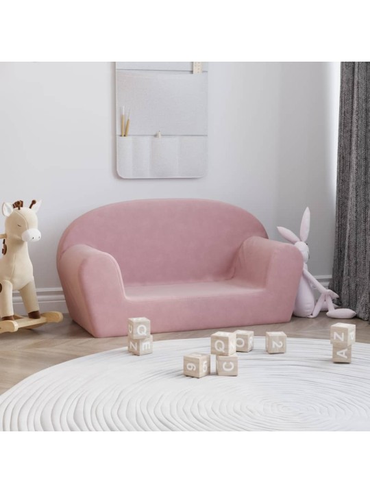 Divvietīgs bērnu dīvāns, rozā, mīksts plīšs