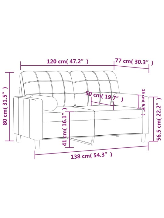 Divvietīgs dīvāns ar spilveniem, vīnsarkans, 120 cm, audums