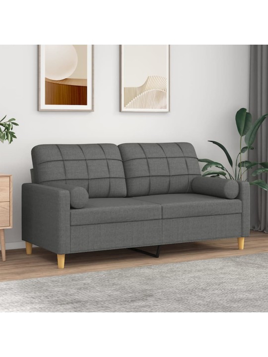 Divvietīgs dīvāns ar spilveniem, tumši pelēks, 140 cm, audums