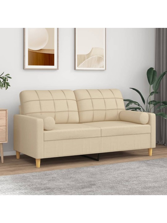 Divvietīgs dīvāns ar spilveniem, krēmkrāsas, 140 cm, audums