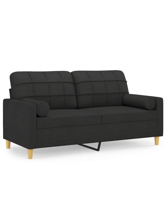 Divvietīgs dīvāns ar spilveniem, melns, 140 cm, audums