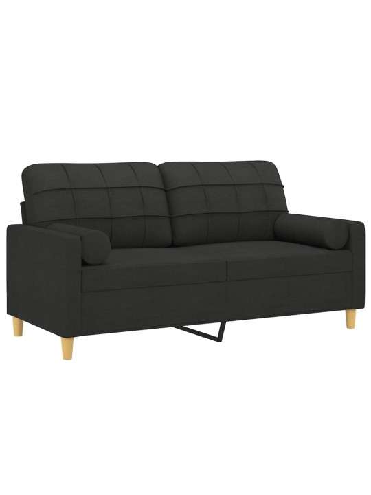 Divvietīgs dīvāns ar spilveniem, melns, 140 cm, audums