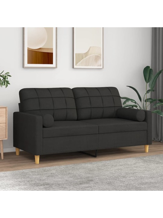 Divvietīgs dīvāns ar spilveniem, melns, 140 cm, audums