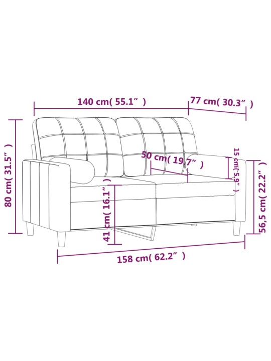 Divvietīgs dīvāns ar spilveniem, vīnsarkans, 140 cm, audums