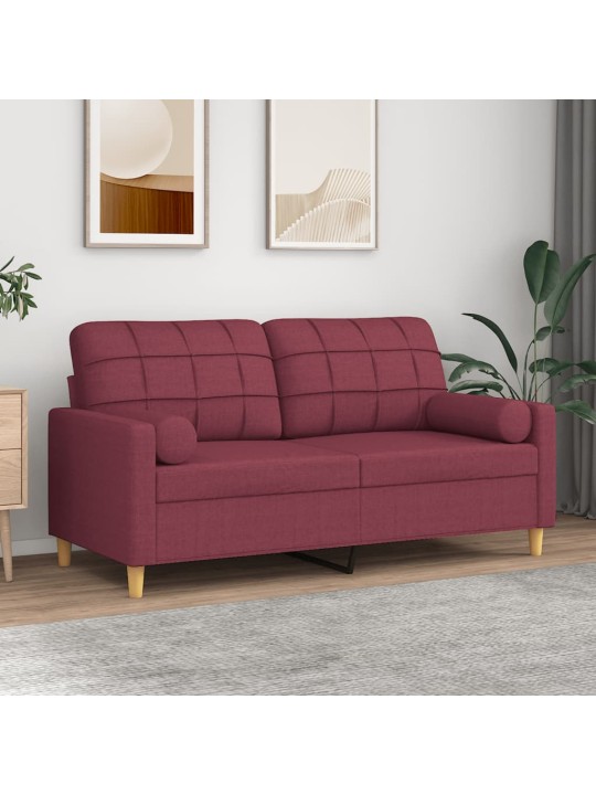 Divvietīgs dīvāns ar spilveniem, vīnsarkans, 140 cm, audums