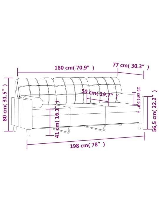 Trīsvietīgs dīvāns ar spilveniem, krēmkrāsas, 180 cm, audums