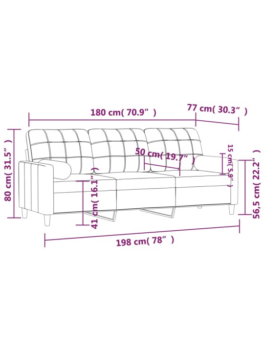 Trīsvietīgs dīvāns ar spilveniem, melns, 180 cm, audums