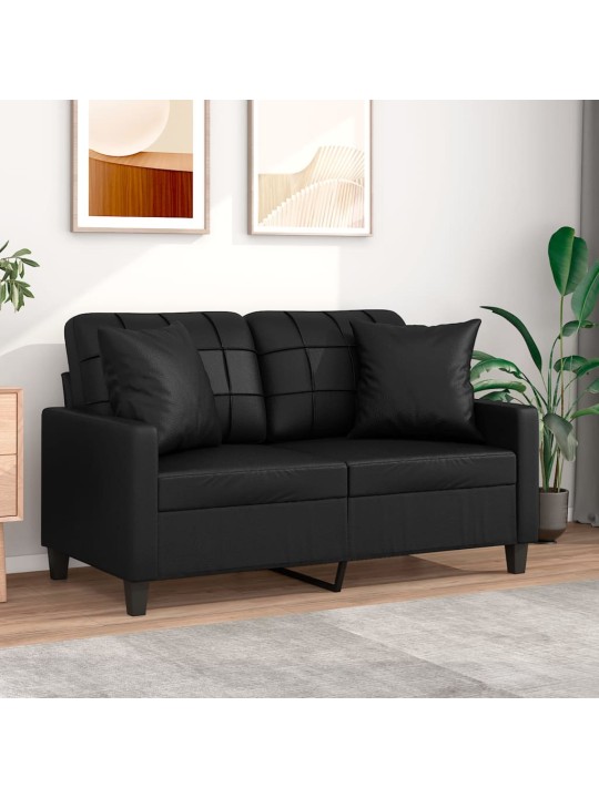 Divvietīgs dīvāns ar spilveniem, melni, 120 cm, mākslīgā āda