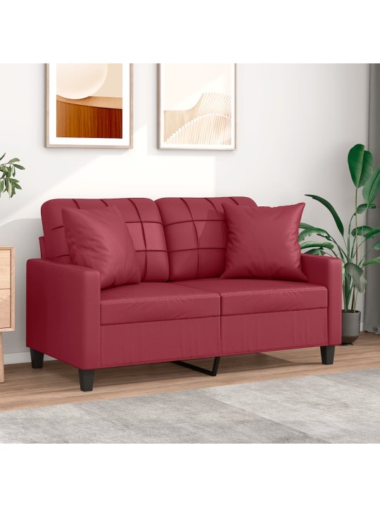 Divvietīgs dīvāns, spilveni, vīnsarkans, 120 cm, mākslīgā āda
