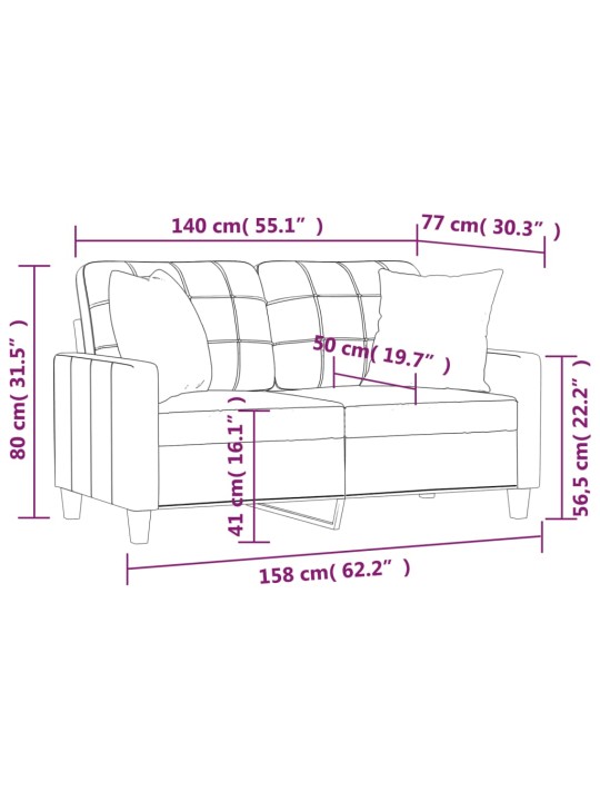 Divvietīgs dīvāns ar spilveniem, melns, 140 cm, mākslīgā āda