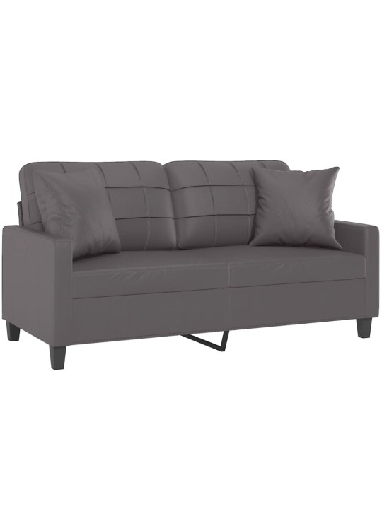 Divvietīgs dīvāns ar spilveniem, pelēks, 140 cm, mākslīgā āda