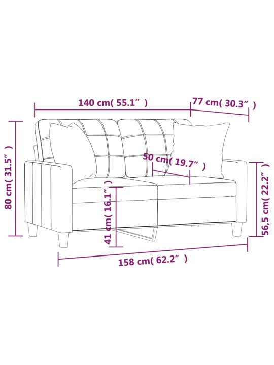 Divvietīgs dīvāns ar spilveniem, pelēks, 140 cm, mākslīgā āda