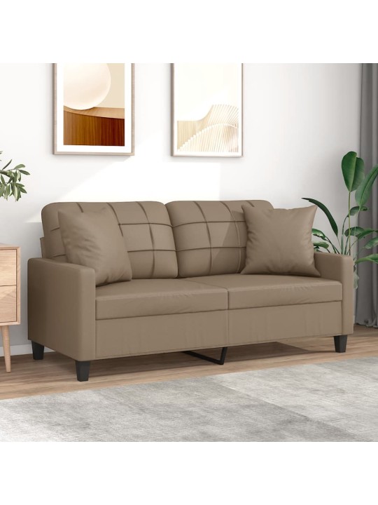 Divvietīgs dīvāns ar spilveniem, kapučīno, 140 cm, mākslīgā āda