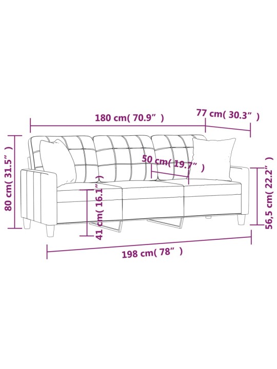 Trīsvietīgs dīvāns ar spilveniem, kapučīno, 180cm, mākslīgā āda